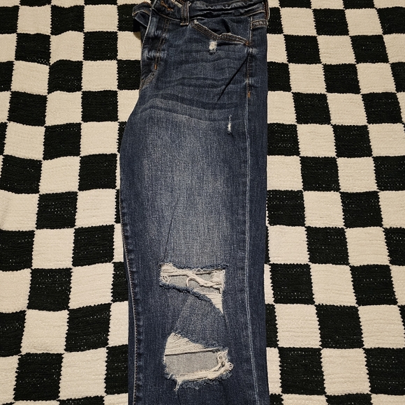 High Rise Blue Distressed Jeans - Picture 4 of 6